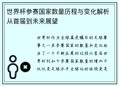 世界杯参赛国家数量历程与变化解析从首届到未来展望